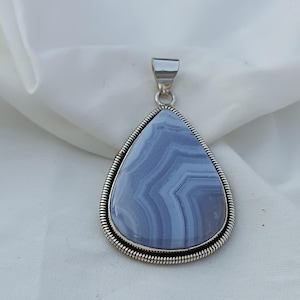 Blue Lace Agate Pendant: Sterling Silver Gemstone Jewelry