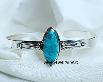 Blue Turquoise Sterling Silver Bangle: Adjustable 925 Jewelry - Etsy