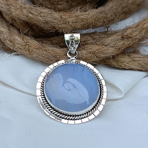 Blue Lace Agate Pendant: Sterling Silver Gemstone Jewelry
