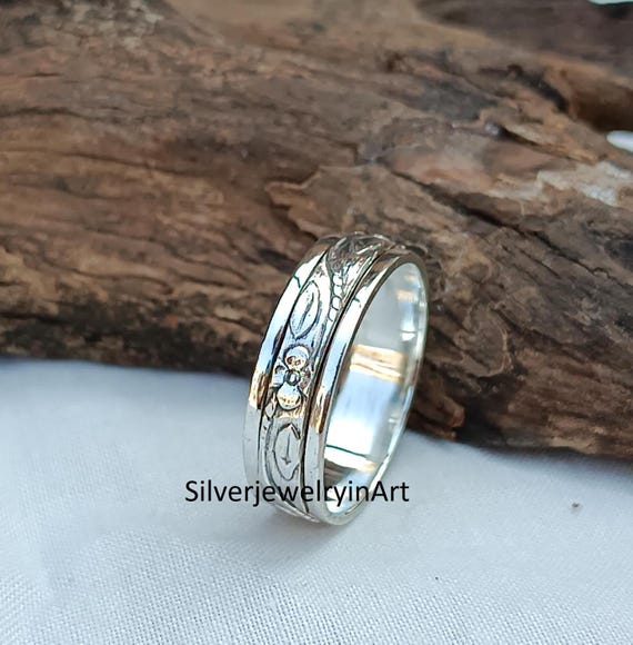 Bague En Argent Massif Motif Fleur Et Feuilles - Taille 56 - Occasion - Bijou Vintage