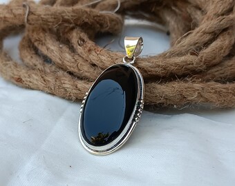 Pendentif En Argent 925 Et Onyx Noir - Pierre Taillée Poire - Talisman Bonne Chance - Neuf Avec étiquettes