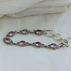 Rose Quartz Sterling Silver Bracelet: Handmade Boho Gemstone Jewelry