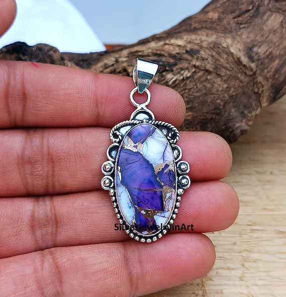 Dahila Purple Turquoise Gemstone Pendant,925 Sterling Silver