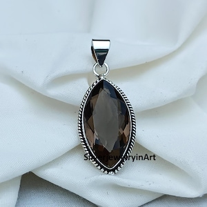 Pendentif fait main en argent sterling 925 avec quartz fumé : Bijoux en pierres précieuses