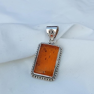 Natürlicher Bernstein Edelstein Anhänger, Silber Schmuck Frauen Geschenk, Jubiläumsgeschenk, 925 Sterling Silber Anhänger, Orange Bernstein Edelstein Geschenk für sie
