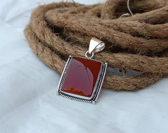 Handmade Red Carnelian Pendant: 925 Sterling Silver Jewelry