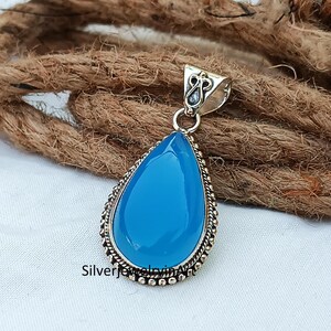 Blue Chalcedony Pendant: Handmade 925 Sterling Silver Jewelry