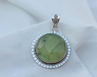 Handmade Prehnite Pendant: Sterling Silver Gemstone Jewelry