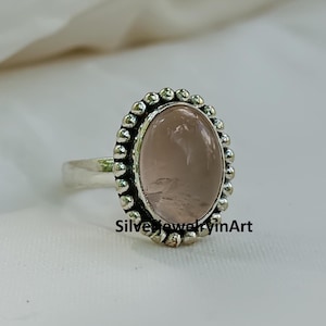 Naturel Rosenquarz Ring, handgemachter Schmuck, 925 Sterling Silber Ring, Rosenquarz Edelstein Ring, Boho Stein Ring, Weihnachtsgeschenk, Geschenk für sie
