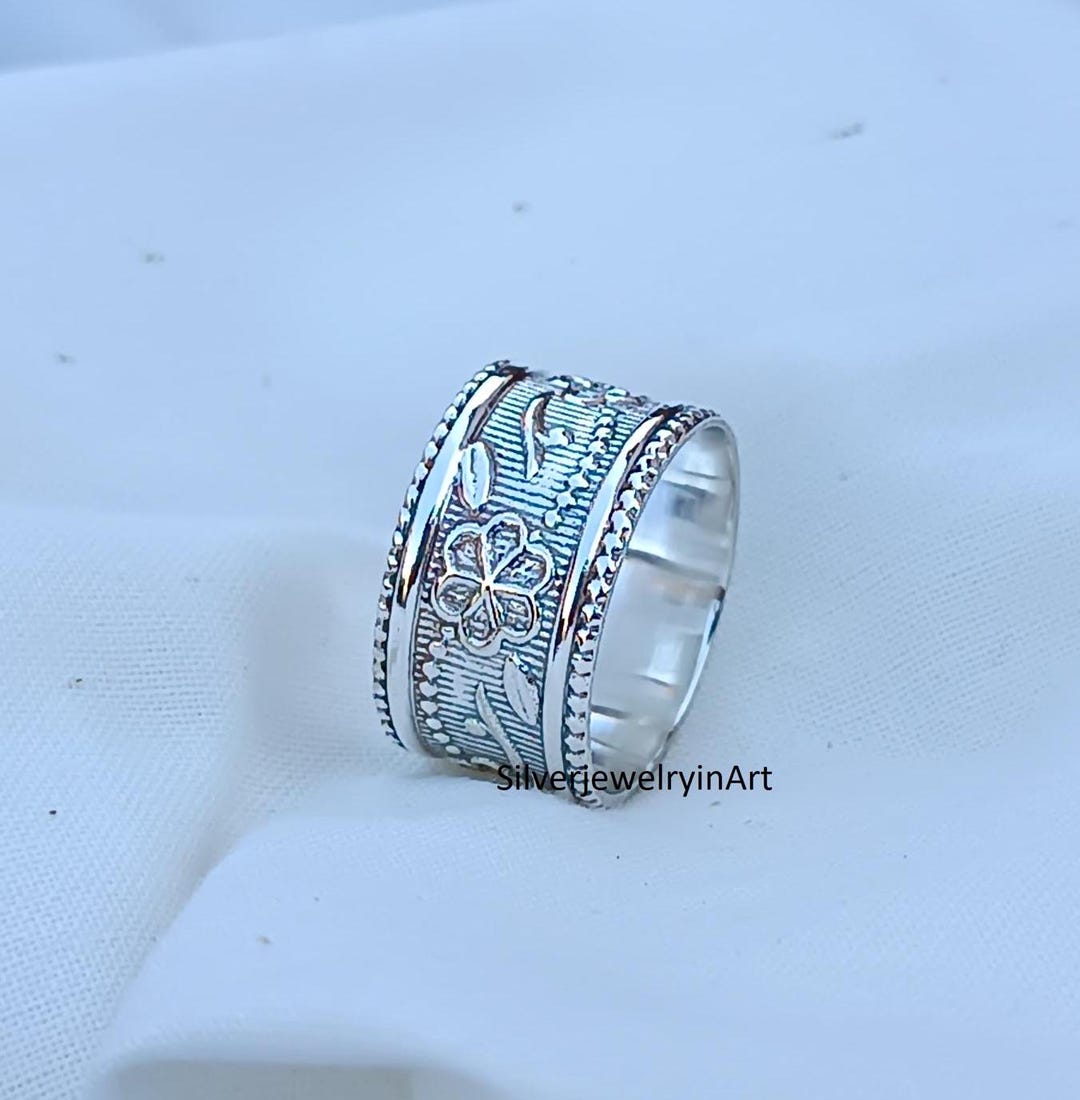 Sterling Silver Wide Band Ring: Floral Statement Ring - Etsy