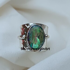 Green Mystic Topaz Ring,925 Sterling Silver ,Unique Mystic Topaz Gemstone Ring, Statement Ring, Handmade Jewelry, Wedding Gift, Gift for Her