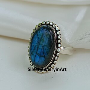 Naturel Blue Labradorite Ring,925 Sterling Silver Ring, Statement Ring, Handmade Jewelry,Oval Shape Ring,Labradorite Gemstone,Christmas Gift