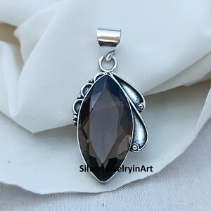 Pendentif quartz fumé : bijoux de créateur en argent sterling 925