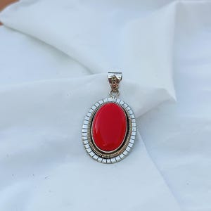 Red Coral Pendant , 925 Sterling Silver Pendant ,Wedding Jewelry ,Coral Gemstone ,Statement Jewelry ,Gift For Women , Handmade Pendant.