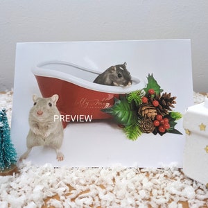 Linda tarjeta de Navidad Gerbil, pequeño baño de Navidad, novedad A6 tarjeta de Navidad animal