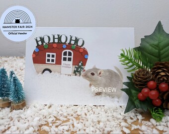 Jolie carte de Noël gerbille, caravane de Noël, carte de Noël A6 animal