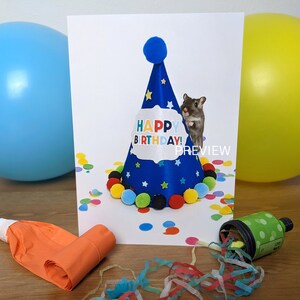 Jolie carte d'anniversaire gerbille, chapeau de joyeux anniversaire, carte d'anniversaire A6 verticale animal, cadeau d'anniversaire