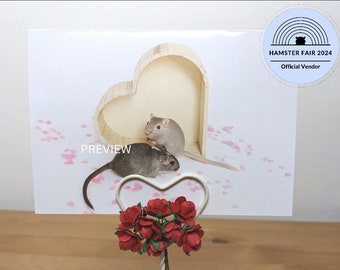 Cute Gerbil Anniversary Card, 2 Gerbils With Wood Heart, A6 Animal Anniversary Card, Anniversary Gift