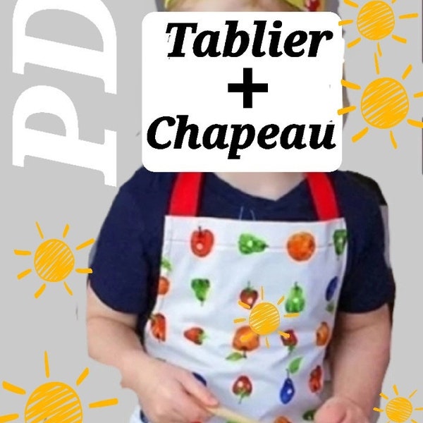 2 sewing patterns for MIXED apron and Mini Chef Kids hat for 6/10 years and 1 pattern for 3/12 years