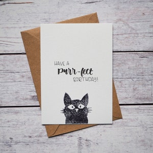 Geburtstagkarte Katze - purrfect birthday Grußkarte - original handgemalte A6 Postkarte mit Umschlag