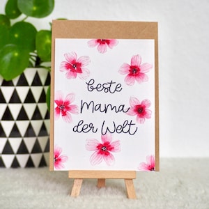 Muttertagskarte aquarell beste Mama der Welt - original handgemalte A6 Postkarte mit Umschlag