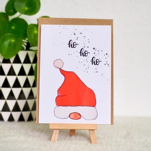 Kerstkaart - Ho Ho Ho Santa Hat Kerstmuts Aquarel - Vouwkaart A6 met Envelop