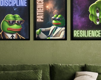 Crypto Frog Meme Art Prints: Top Trader Motivation Set (Digital Download)