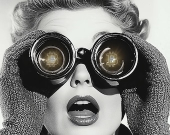 Vintage Meets Crypto - BTC Binocular Retro Women| Digital Poster Wall Art Printable Gift