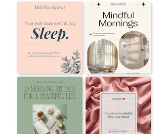 20 Wellness Instagram Posts Templates Canva | Yoga Coach Meditation Self Care Social Media Bundle Instant Download