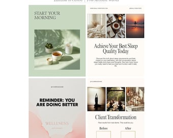 20 Wellness Pinterest Templates Canva | Yoga Coach Meditation Self Care Pinterest Pin Bundle Instant Download