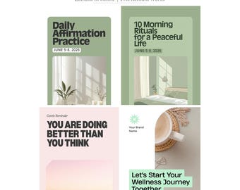 20 Wellness Instagram Reels Stories Templates Canva | Yoga Coach Meditation Self Care Vertical Bundle