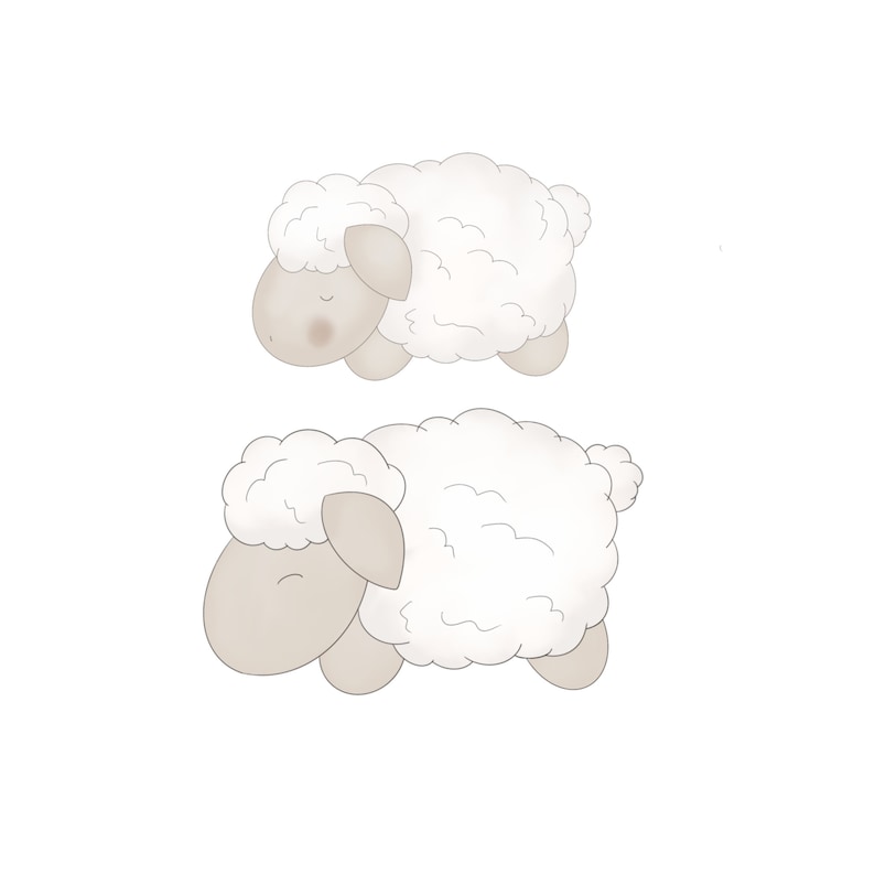 Peut inclure: Deux moutons blancs et moelleux avec des visages bruns et les yeux ferm&eacute;s. Les moutons sont couch&eacute;s, la t&ecirc;te tourn&eacute;e sur le c&ocirc;t&eacute;.