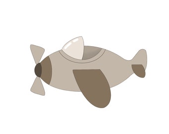 May include: A cartoon-style airplane illustration in shades of brown and tan. The plane features a propeller, wings, and a cockpit. The design is simple and suitable for children's products or nursery decor.