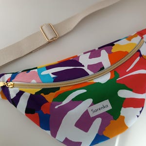 Sac banane fleuri, fabrication française,sac multicolore,sac banane en tissu velours côtelé rose poudre,sac banane toille de coton abstrait,