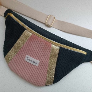 Sac banane velours côtelé,fabrication française,sac banane multicolore,velours noir,vieux rose,canard,simili cuir or,