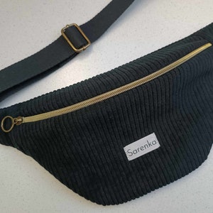 Black corduroy fanny pack, French made, fir green velvet fanny pack,