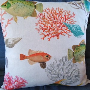 Fish and coral cushion cover,40cmx40cm, 16x16inch,Sea decor,Seaside house,beach,Nautical decor,