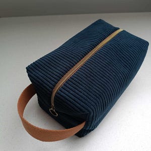 Trousse de toilette personnalisée pour homme en velours côtelé, grande trousse de voyage, velours bleu marine,marron,cadeau fête des pères,