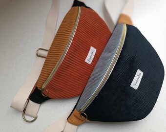Corduroy fanny pack, made in France, tricolor fanny pack, black, grey, terracotta, camel velvet, Christmas gift.