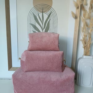 Maxi bolsa de higiene pessoal de veludo cotelê rosa pó, feita à mão na França, bolsa de viagem, acessórios de cabelo, capa para chapinha de cabelo,