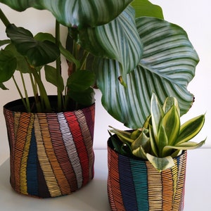 Doniczka z materiału ø30cm, 20cm, 16cm, 11cm z bawełny, dwustronna, wzór afrykański, zero waste, wykonana na zamówienie, tropikalna, wyprodukowana we Francji