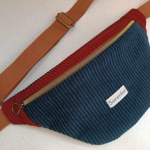 Sac banane en tissu velours côtelé,fabrication française,sac banane multicolore,velours marine,bordeaux,sac banane homme,banane  duo colore,