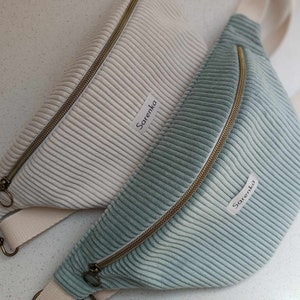 Sac banane velours côtelé,fabrication française,sac banane velours vert d'eau,ivoire,
