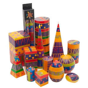 Fairtrade Colourful Pyramid, Pillar & Ball Candles – Funky Ethnic Design – Kapula