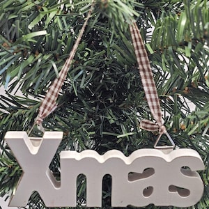Hand Painted Christmas Ornament - White Christmas Wood Cutout - Unique Holiday Decorations - Xmas Tree Decor - Handmade Christmas Gift