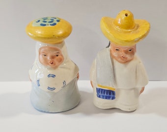 Vintage Antique Mexican Couple Salt And Pepper Shakers Set