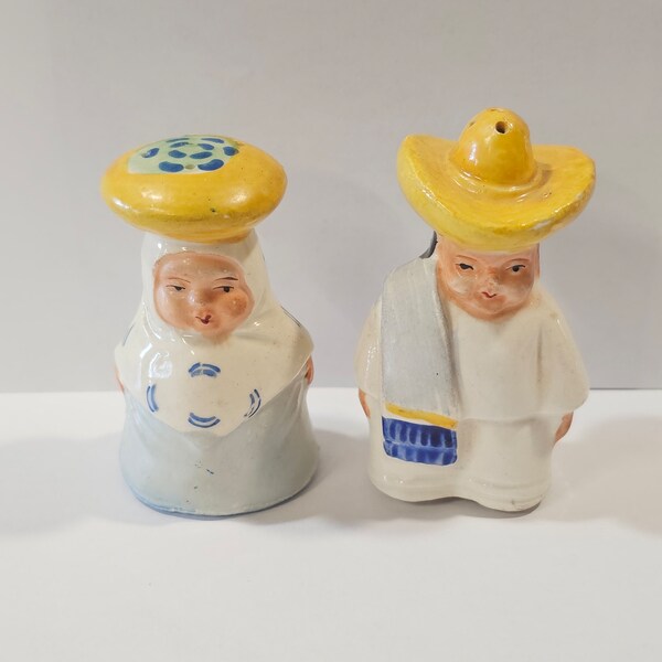 Vintage Antique Mexican Couple Salt And Pepper Shakers Set