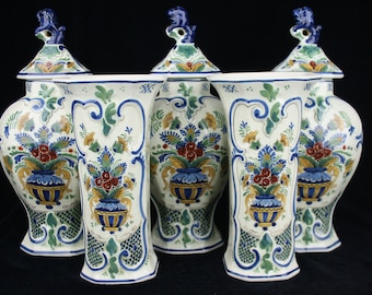 Raro set completo di 5 pezzi di decorazione policroma Royal Delft (1916)