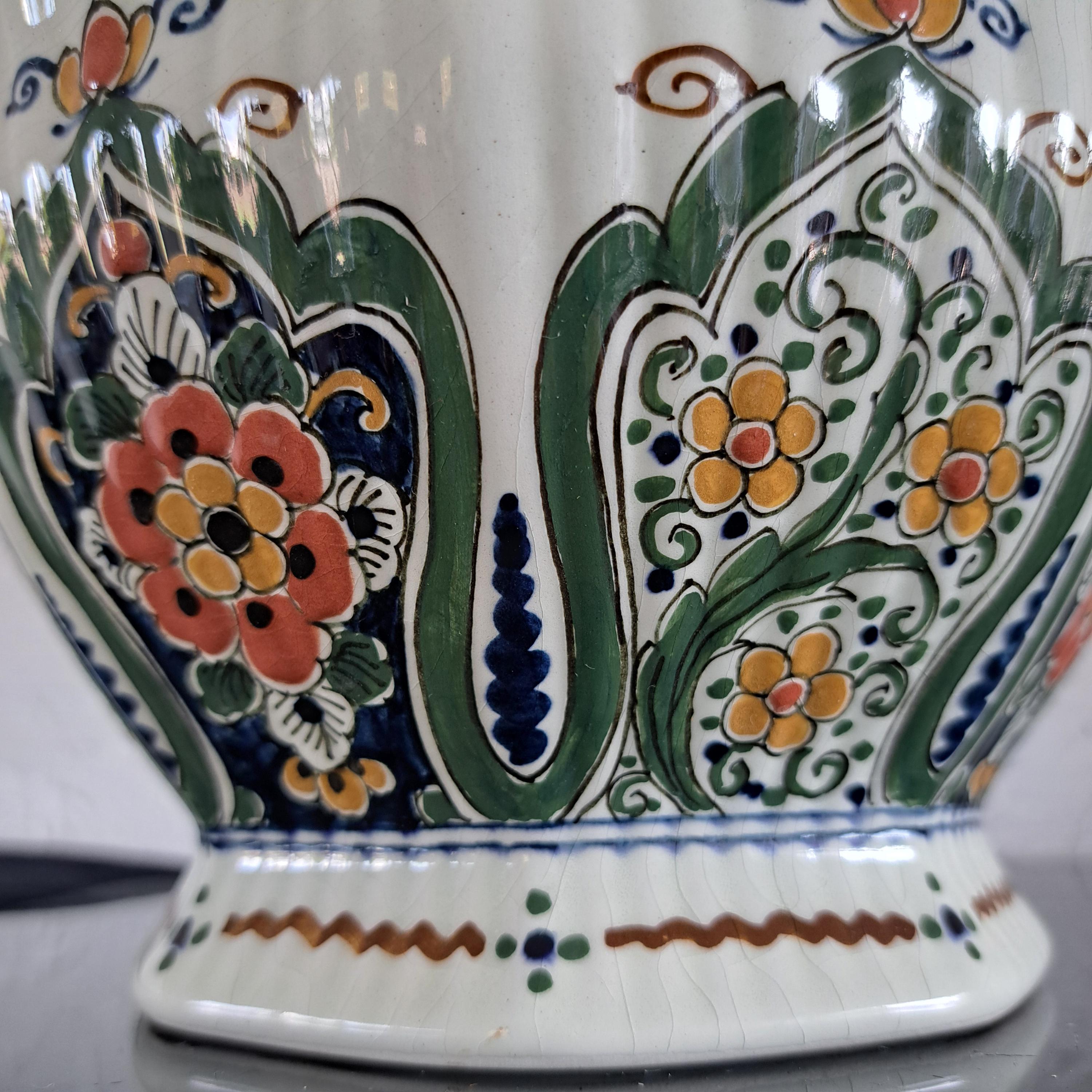 Very Large Royal Delft Polychrome Delft Octagonal Ribbed Lidded