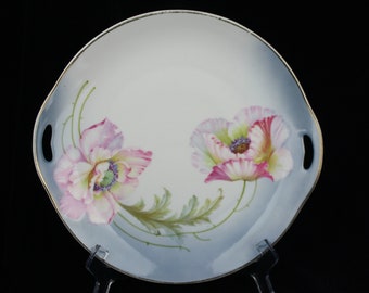 Kloster Vessra hand painted German porcelain lush flowers cake dish (1892-1920)